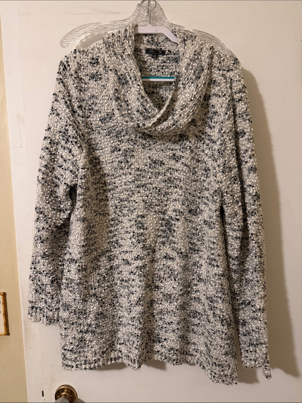 Textured Marled Cowl Neck Sweater - Black & Gray